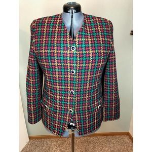 houndstooth plaid blazer 1980s boxy